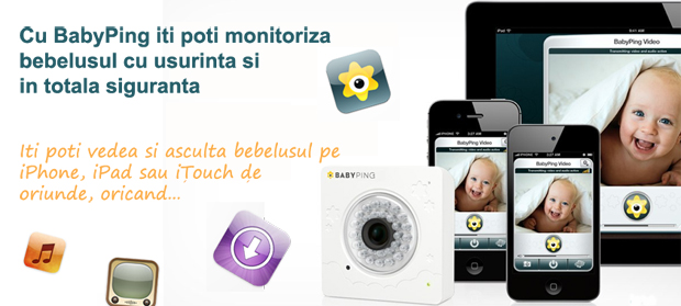 Cu BabyPing iti poti monitoriza bebelusul cu ususrinta si in siguranta pe iPhone, iPad sau iTouch de oriunde, oricand.